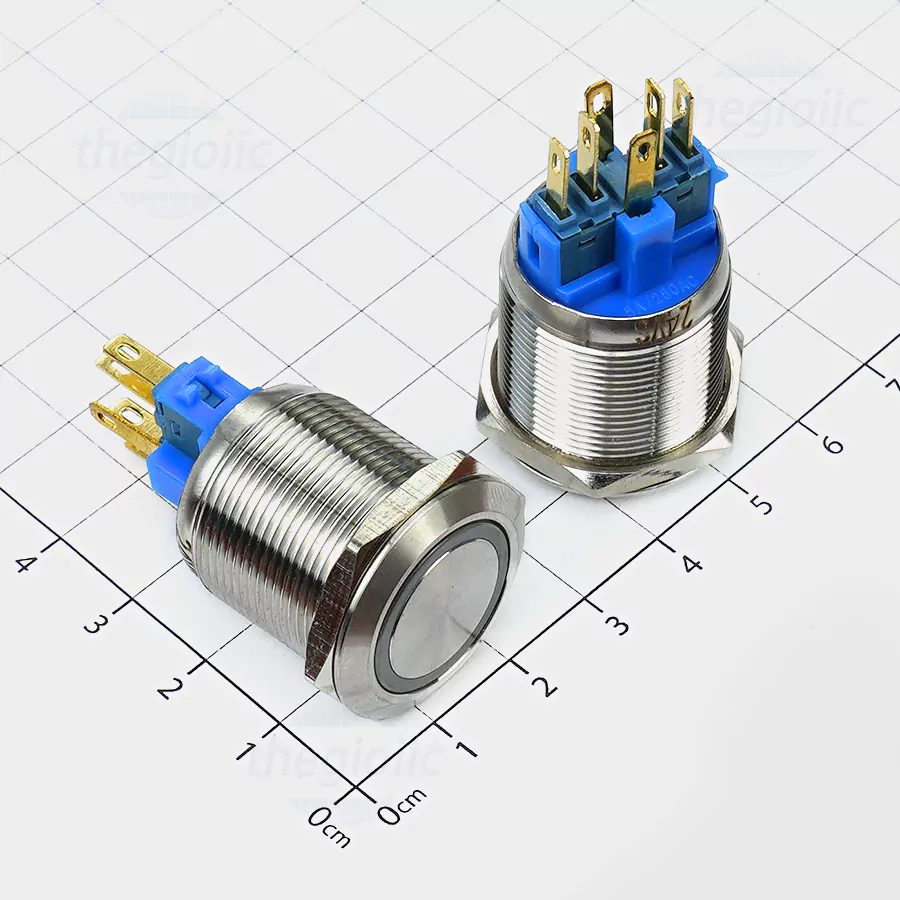 Nút Nhấn Giữ LED Xanh Dương 22mm 24V Inox 304 6 Chân