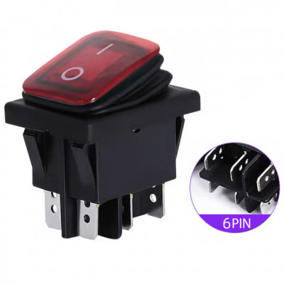 KCD4-6P Công Tắc Bập Bênh ON-OFF 6 Chân 6A 250V Chống Nước LED Đỏ