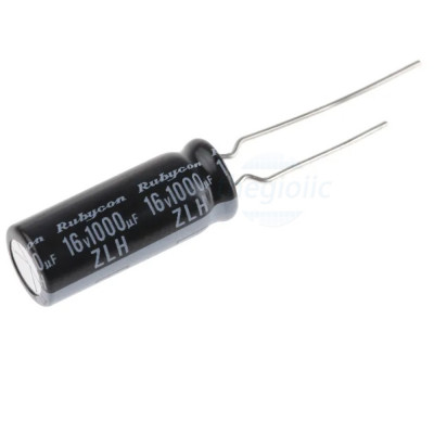 Tụ Hoá 1000uF 16VDC 8x20mm Xuyên Lỗ Rubycon 16ZLH1000MEFCTA8X20